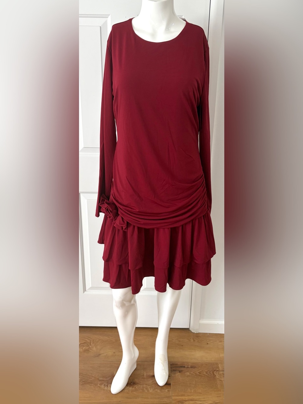 Alexia Admor Long-Sleeve Ruffle Hem Dress in Burgundy , very beautiful.